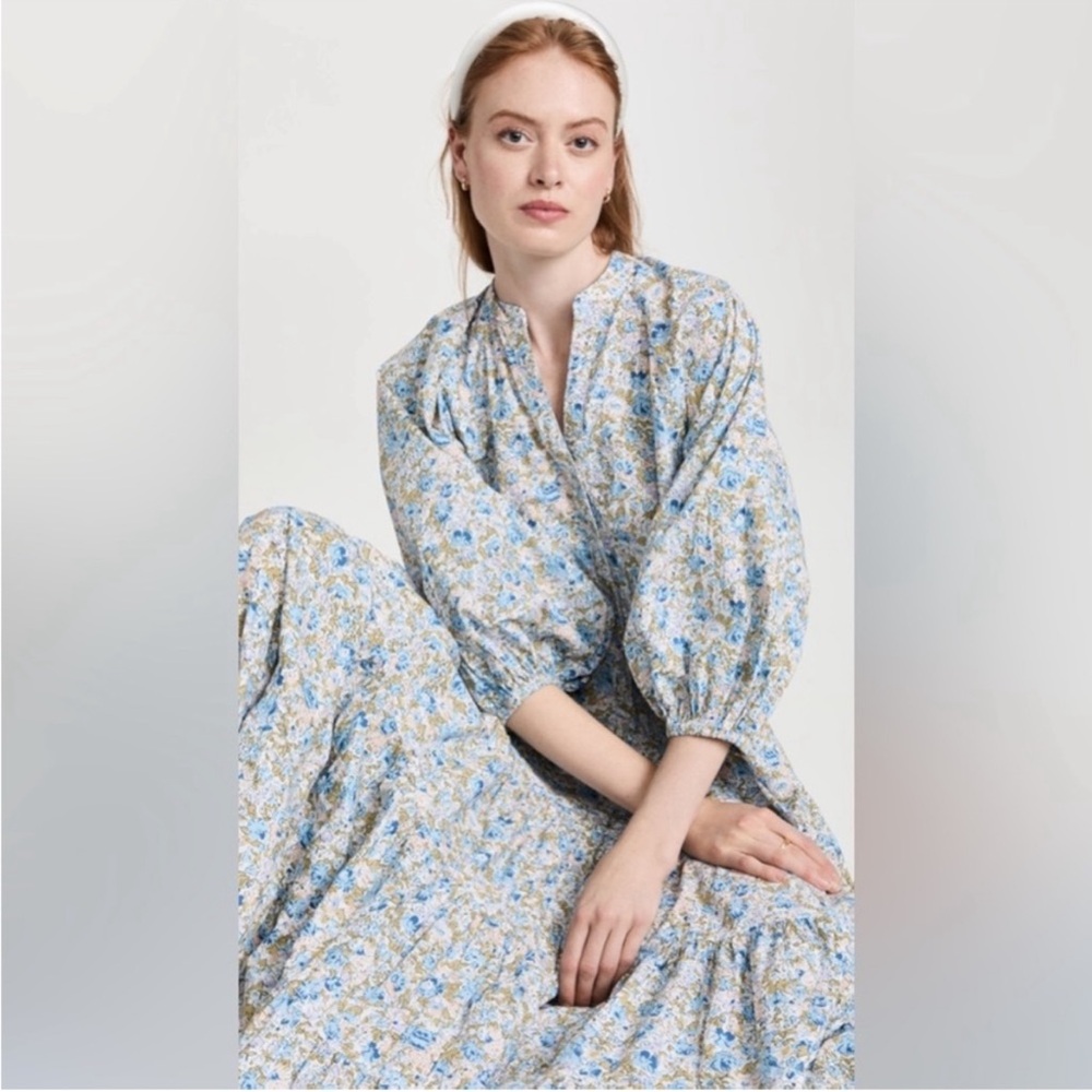 byTiMo cream pink floral print long sleeve button up poplin maxi dress - Picture 16 of 16